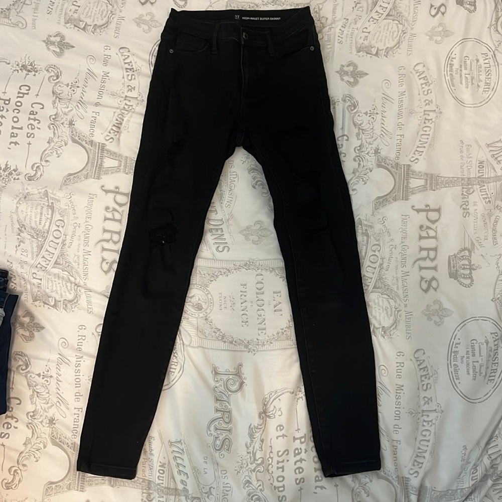 NY&C high waist super skinny ripped black jeans size 2